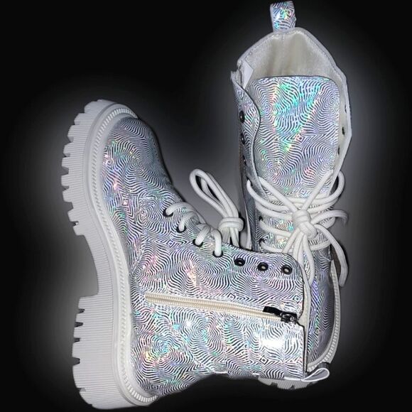 Silvery platform combat boots sz 8.5 - Picture 3 of 9